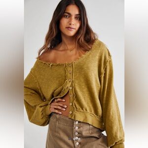 Free People Golden Road Green Cardigan Size L